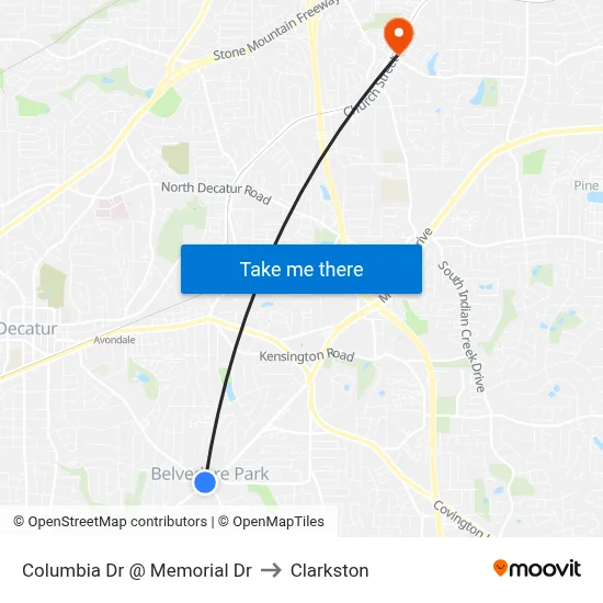 Columbia Dr @ Memorial Dr to Clarkston map