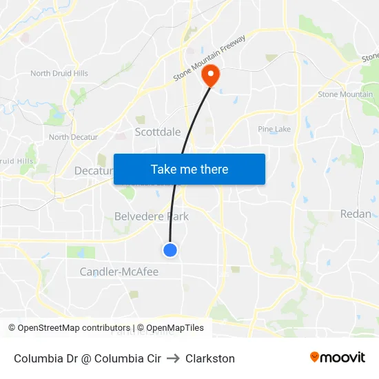 Columbia Dr @ Columbia Cir to Clarkston map