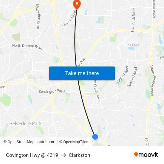 Covington Hwy @ 4319 to Clarkston map
