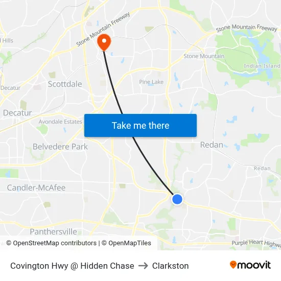 Covington Hwy @ Hidden Chase to Clarkston map