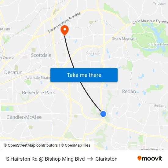 S Hairston Rd @ Bishop Ming Blvd to Clarkston map