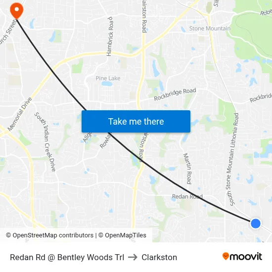 Redan Rd @ Bentley Woods Trl to Clarkston map