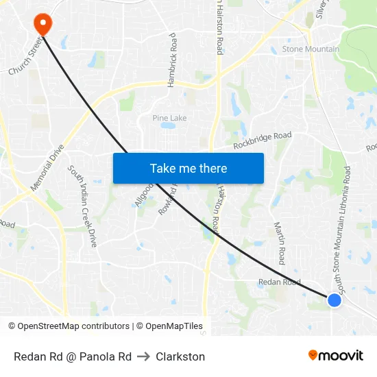 Redan Rd @ Panola Rd to Clarkston map