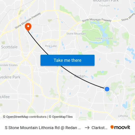 S Stone Mountain Lithonia Rd @ Redan East to Clarkston map