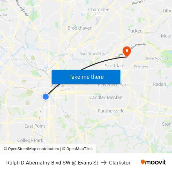Ralph D Abernathy Blvd SW @ Evans St to Clarkston map