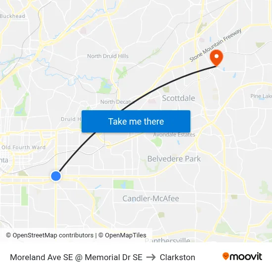 Moreland Ave SE @ Memorial Dr SE to Clarkston map