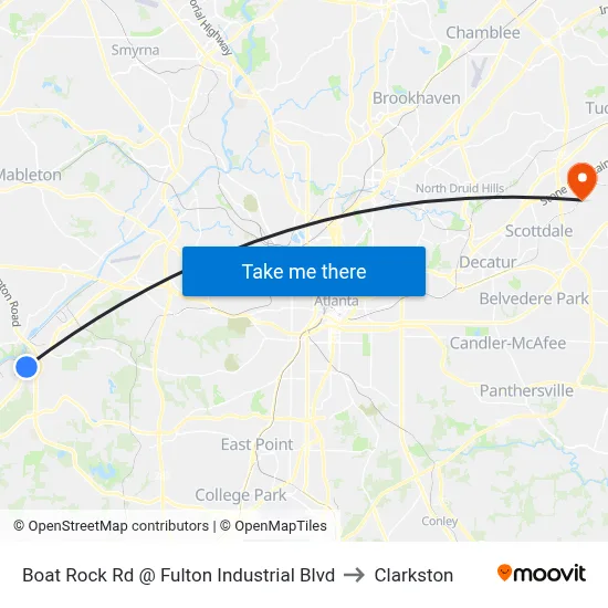Boat Rock Rd @ Fulton Industrial Blvd to Clarkston map