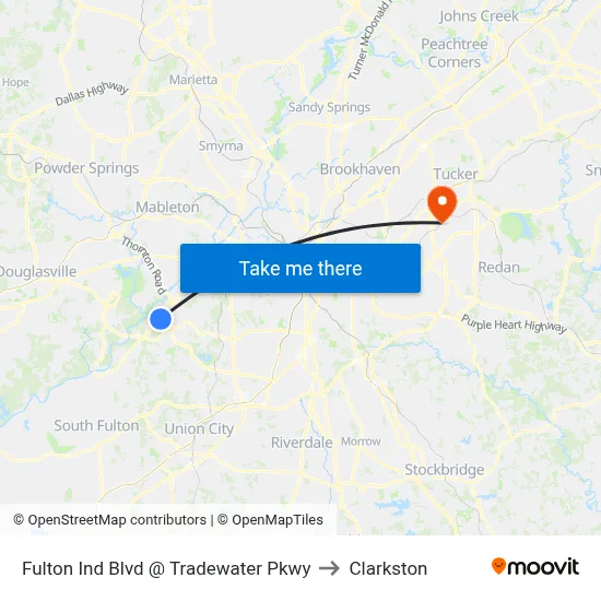 Fulton Ind Blvd @ Tradewater Pkwy to Clarkston map