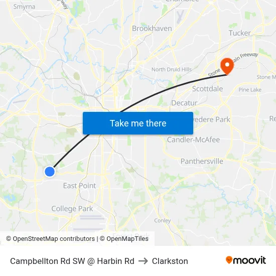 Campbellton Rd SW @ Harbin Rd to Clarkston map