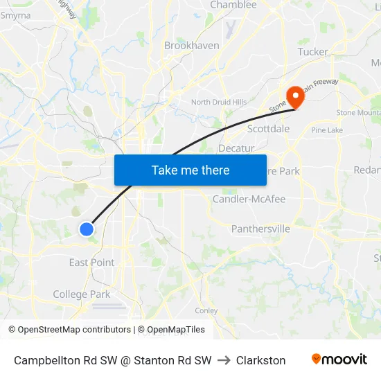 Campbellton Rd SW @ Stanton Rd SW to Clarkston map