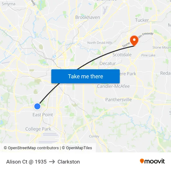 Alison Ct @ 1935 to Clarkston map