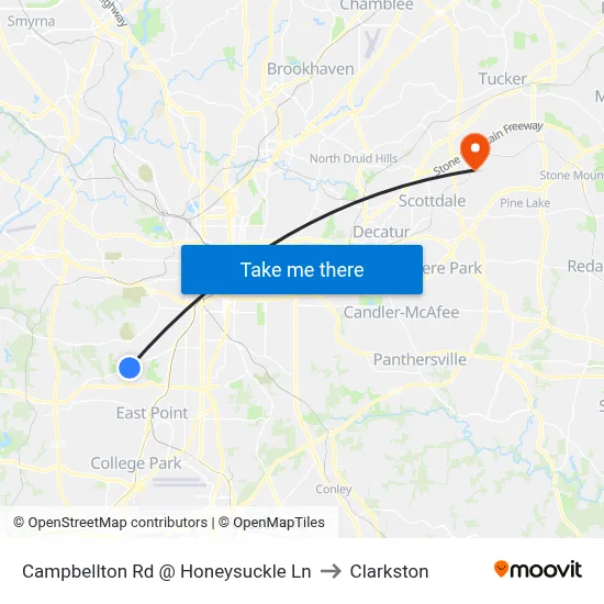 Campbellton Rd @ Honeysuckle Ln to Clarkston map
