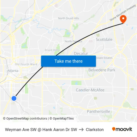 Weyman Ave SW @ Hank Aaron Dr SW to Clarkston map