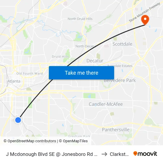 J Mcdonough Blvd SE @ Jonesboro Rd SE to Clarkston map