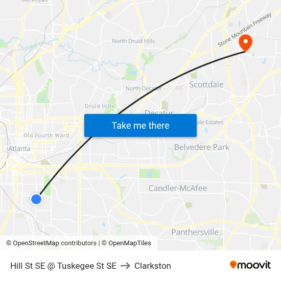 Hill St SE @ Tuskegee St SE to Clarkston map