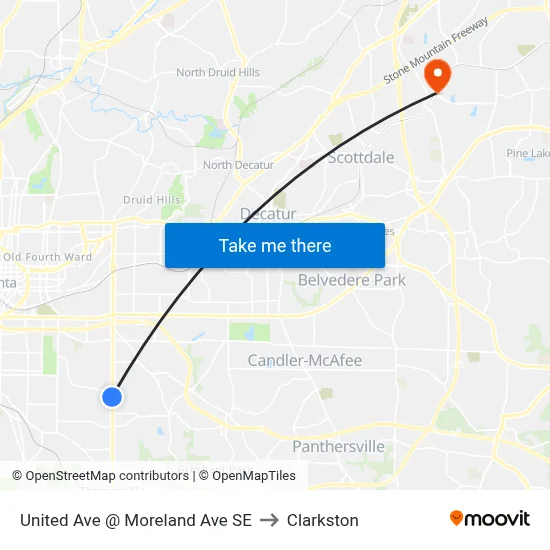 United Ave @ Moreland Ave SE to Clarkston map
