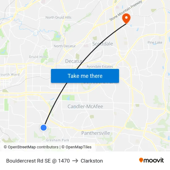 Bouldercrest Rd SE @ 1470 to Clarkston map