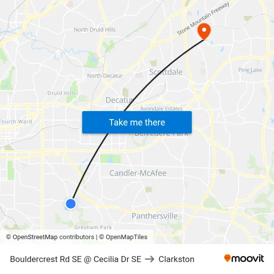 Bouldercrest Rd SE @ Cecilia Dr SE to Clarkston map