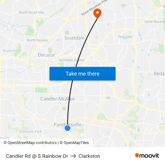 Candler Rd @ S Rainbow Dr to Clarkston map