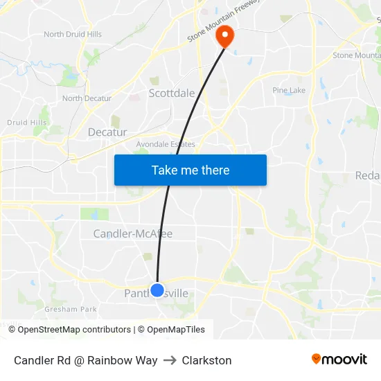 Candler Rd @ Rainbow Way to Clarkston map
