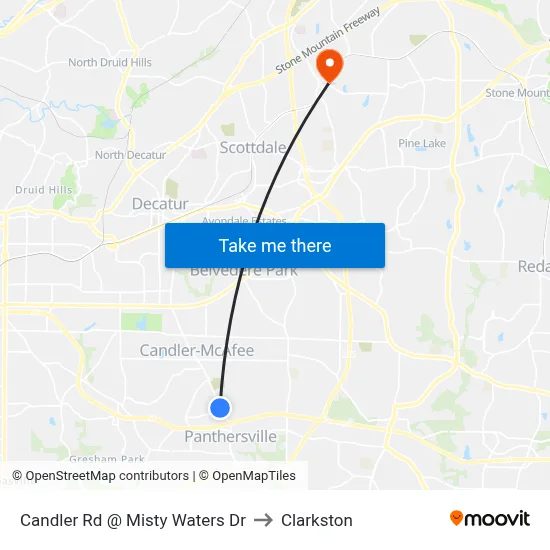 Candler Rd @ Misty Waters Dr to Clarkston map