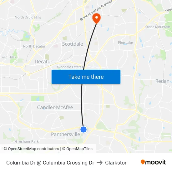 Columbia Dr @ Columbia Crossing Dr to Clarkston map