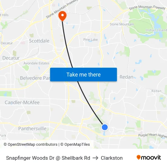 Snapfinger Woods Dr @ Shellbark Rd to Clarkston map