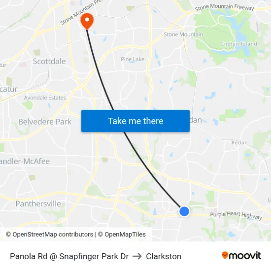 Panola Rd @ Snapfinger Park Dr to Clarkston map