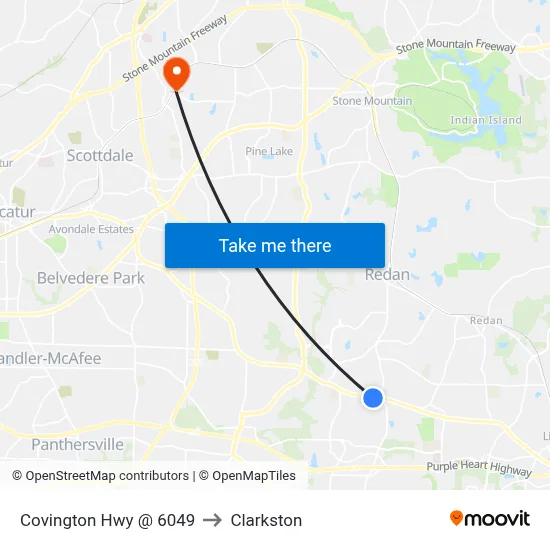 Covington Hwy @ 6049 to Clarkston map