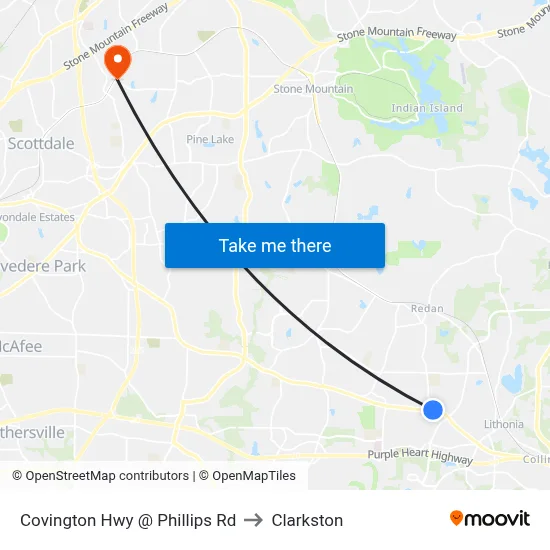 Covington Hwy @ Phillips Rd to Clarkston map