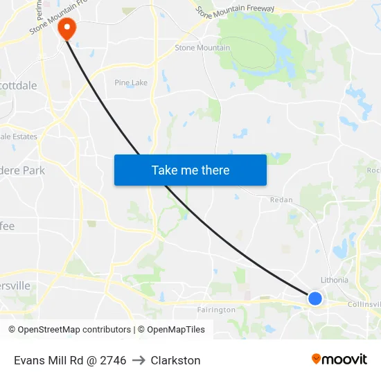 Evans Mill Rd @ 2746 to Clarkston map