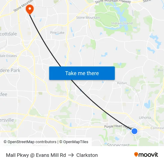 Mall Pkwy @ Evans Mill Rd to Clarkston map