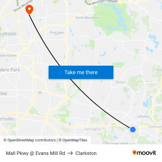 Mall Pkwy @ Evans Mill Rd to Clarkston map