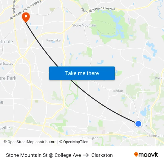 Stone Mountain St @ College Ave to Clarkston map