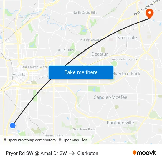 Pryor Rd SW @ Amal Dr SW to Clarkston map