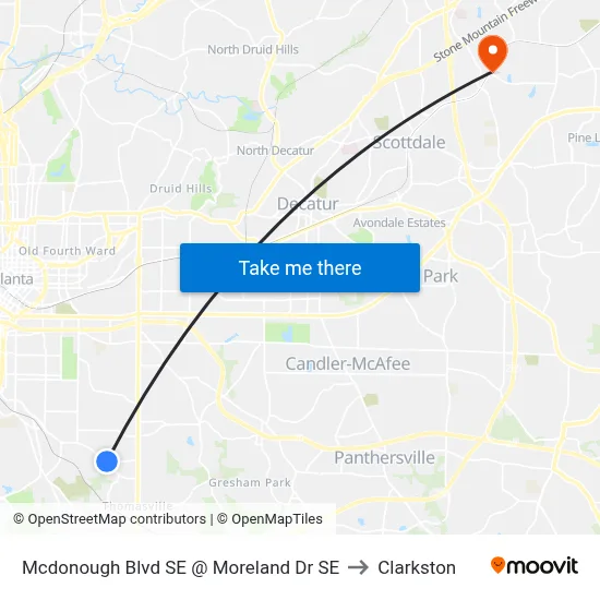Mcdonough Blvd SE @ Moreland Dr SE to Clarkston map
