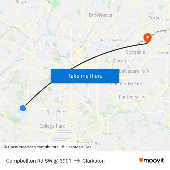 Campbellton Rd SW @ 3901 to Clarkston map