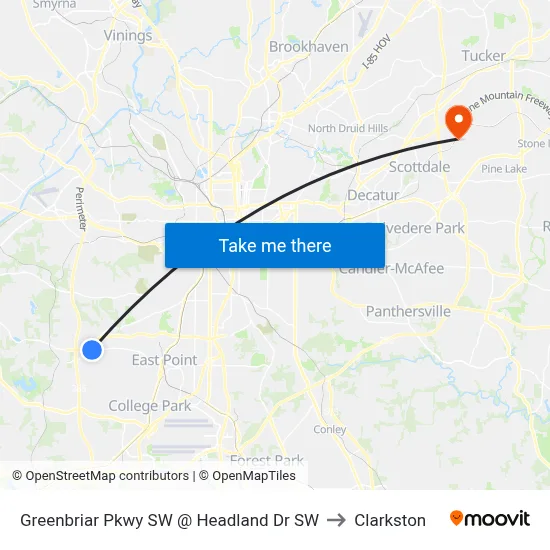 Greenbriar Pkwy SW @ Headland Dr SW to Clarkston map