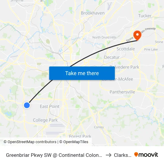 Greenbriar Pkwy SW @ Continental Colony Pkwy SW to Clarkston map