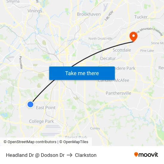 Headland Dr @ Dodson Dr to Clarkston map