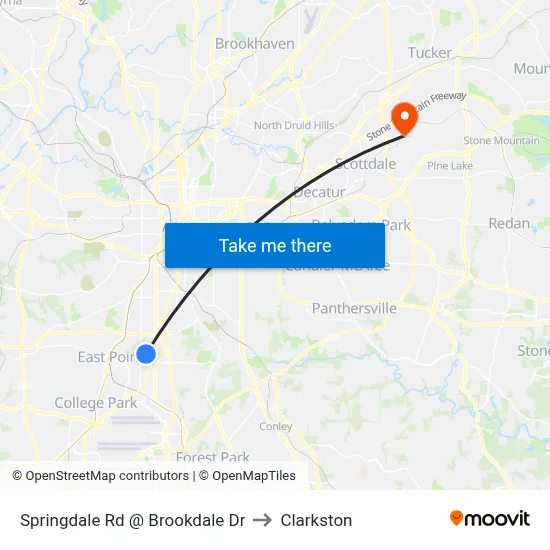 Springdale Rd @ Brookdale Dr to Clarkston map