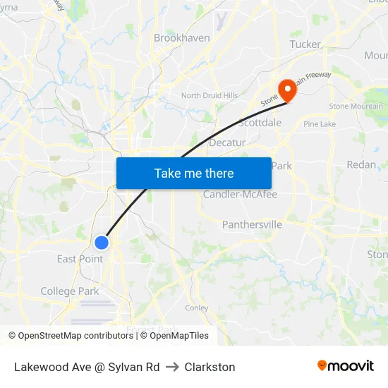 Lakewood Ave @ Sylvan Rd to Clarkston map