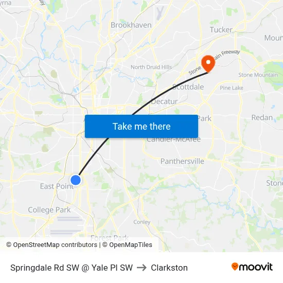 Springdale Rd SW @ Yale Pl SW to Clarkston map