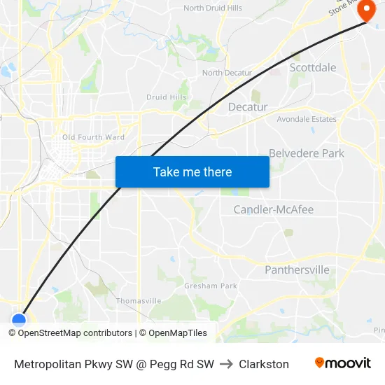 Metropolitan Pkwy SW @ Pegg Rd SW to Clarkston map