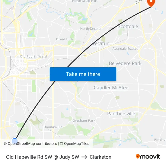 Old Hapeville Rd SW @ Judy SW to Clarkston map