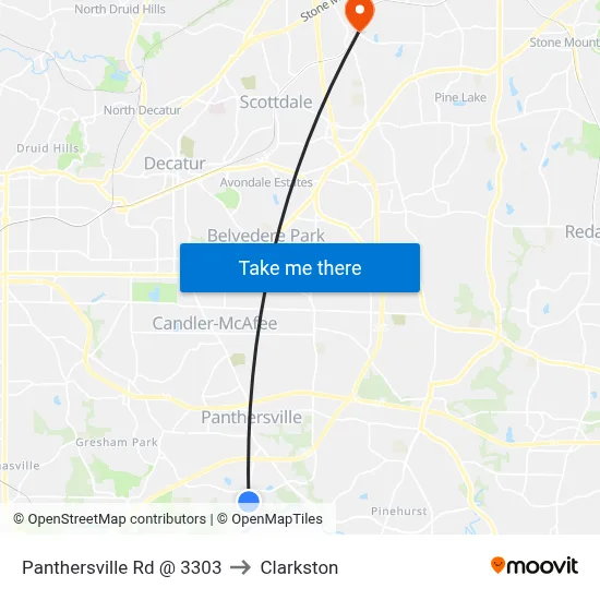 Panthersville Rd @ 3303 to Clarkston map