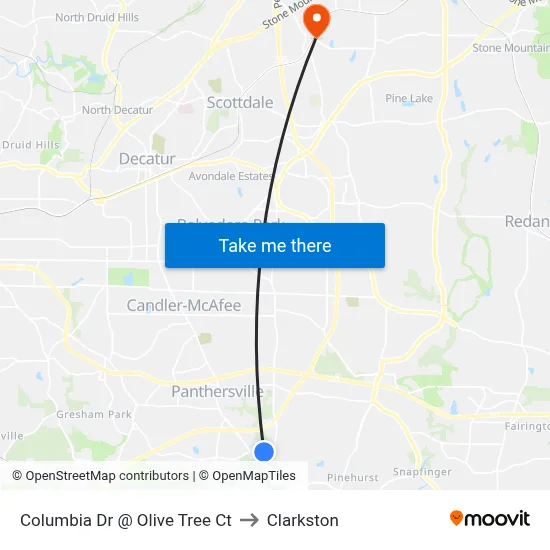 Columbia Dr @ Olive Tree Ct to Clarkston map