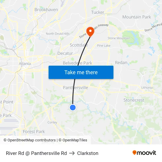 River Rd @ Panthersville Rd to Clarkston map