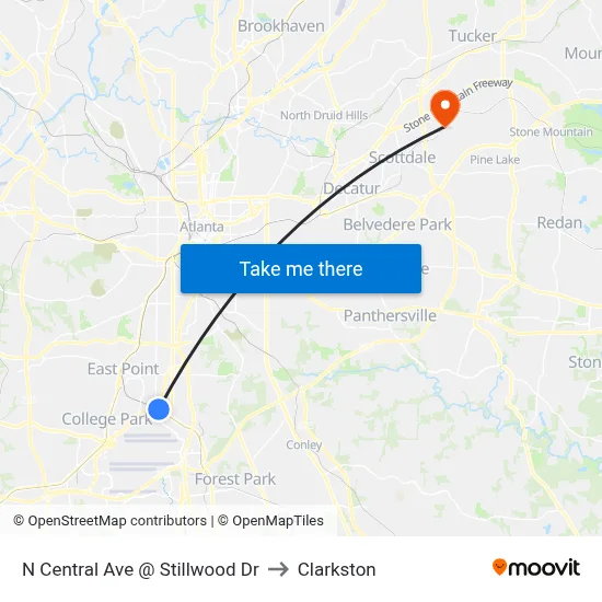 N Central Ave @ Stillwood Dr to Clarkston map