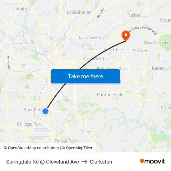 Springdale Rd @ Cleveland Ave to Clarkston map